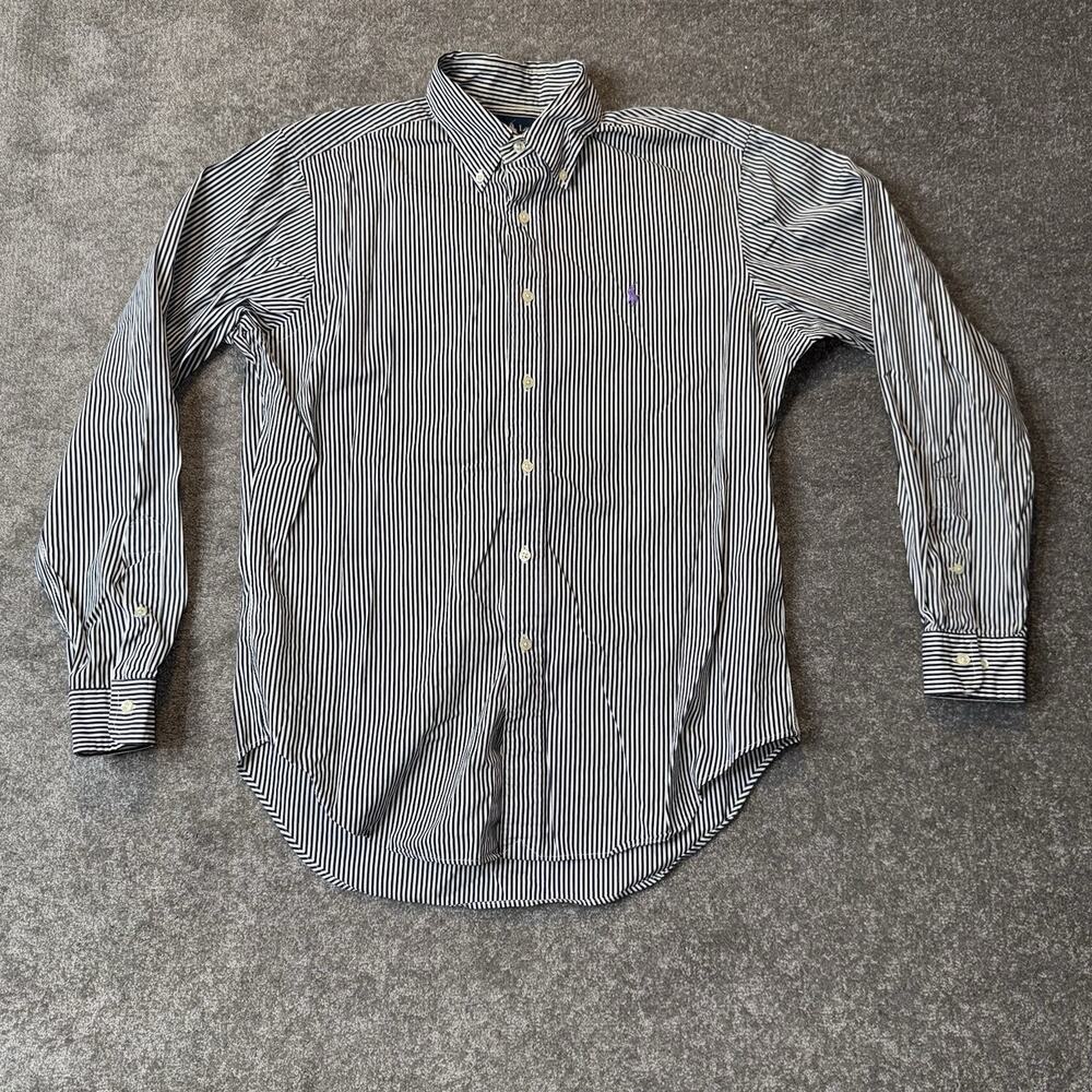 Polo Ralph Lauren 15 1/2‎ Striped Button Down Mens Classic Fit Black White